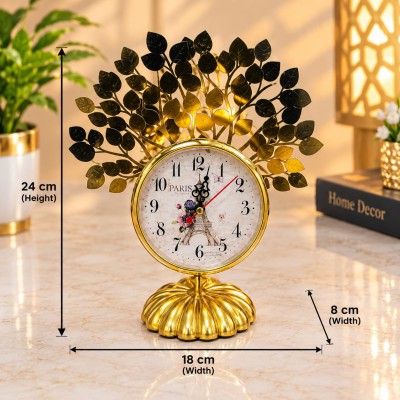 Golden Paris Leaf Design Table Clock