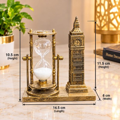 Golden London Big Ben & Hourglass Showpiece