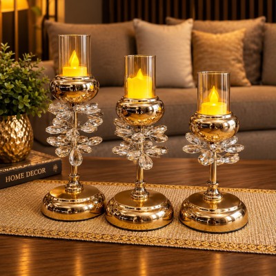 Luxury Crystal Candle Stand Set (3 Pcs)