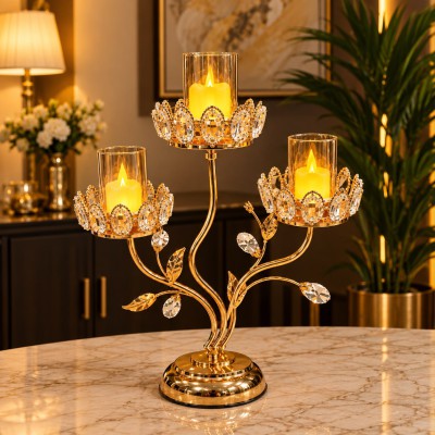 Luxury Crystal Candle Stand Set (3 Pcs)