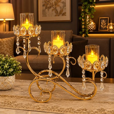 Luxury Crystal Candle Stand Set (3 Pcs)