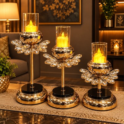 Luxury Crystal Candle Stand Set (3 Pcs)