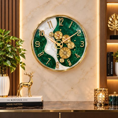 Elegant green marble-finish mechanical wall clock
