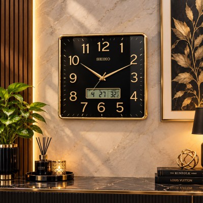 Elegant black & gold square wall clock
