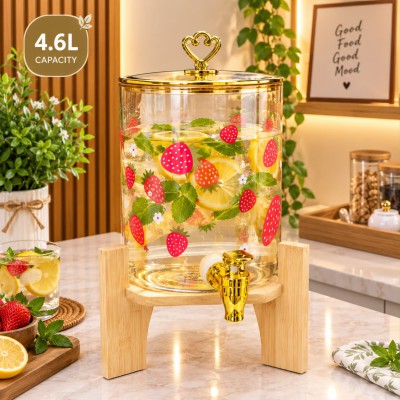 Premium 4.6 Liter Strawberry Print Glass Dispenser
