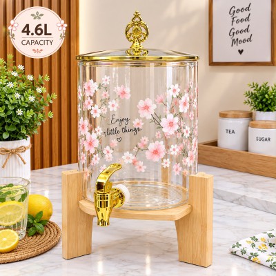 Floral Flower Print Glass Water Dispenser